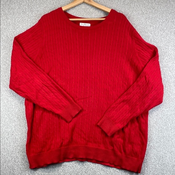 Kim Rogers cable knit sweater 2X cherry red soft cozy cotton  preppy fisherman - Picture 1 of 7